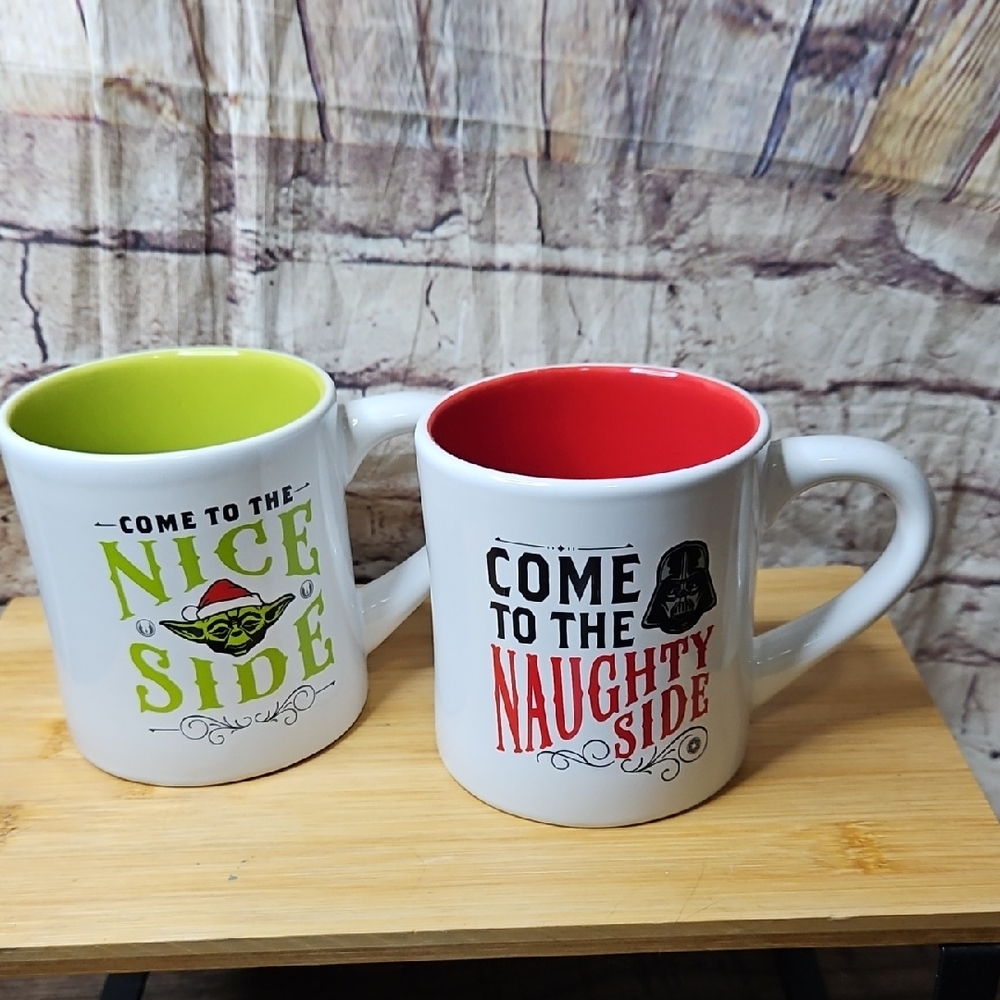 Star Wars Hallmark Christmas‎ Darth Vader Naughty Side Mug & Yoda Nice Side Mug